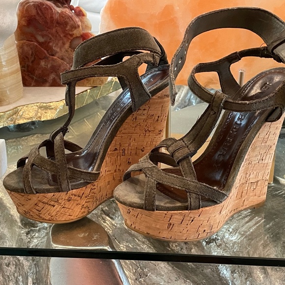 Authentic Burberry Stour Suede Cork Wedge Sandals - Picture 2 of 3